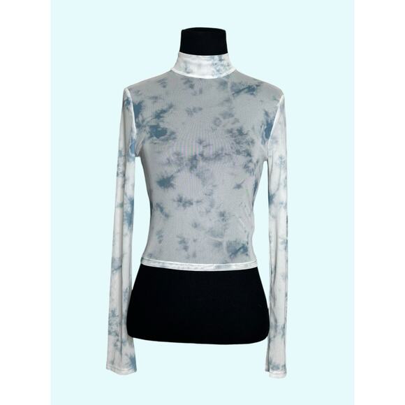 Shein Bae white blue tie dye long sleeves sheer top size Small - Picture 1 of 10